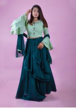 Pista Green Crop Top & Grey Ghaghra Skirt