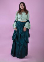 Pista Green Crop Top & Grey Ghaghra Skirt