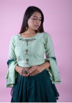 Pista Green Crop Top & Grey Ghaghra Skirt