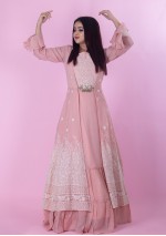  Peach Lakhnavi Wedding Gown