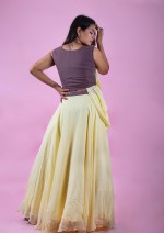  Yellow-Coffee Crop Top Gown