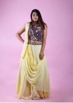  Yellow-Coffee Crop Top Gown