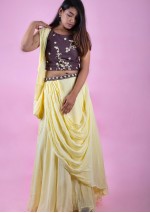  Yellow-Coffee Crop Top Gown