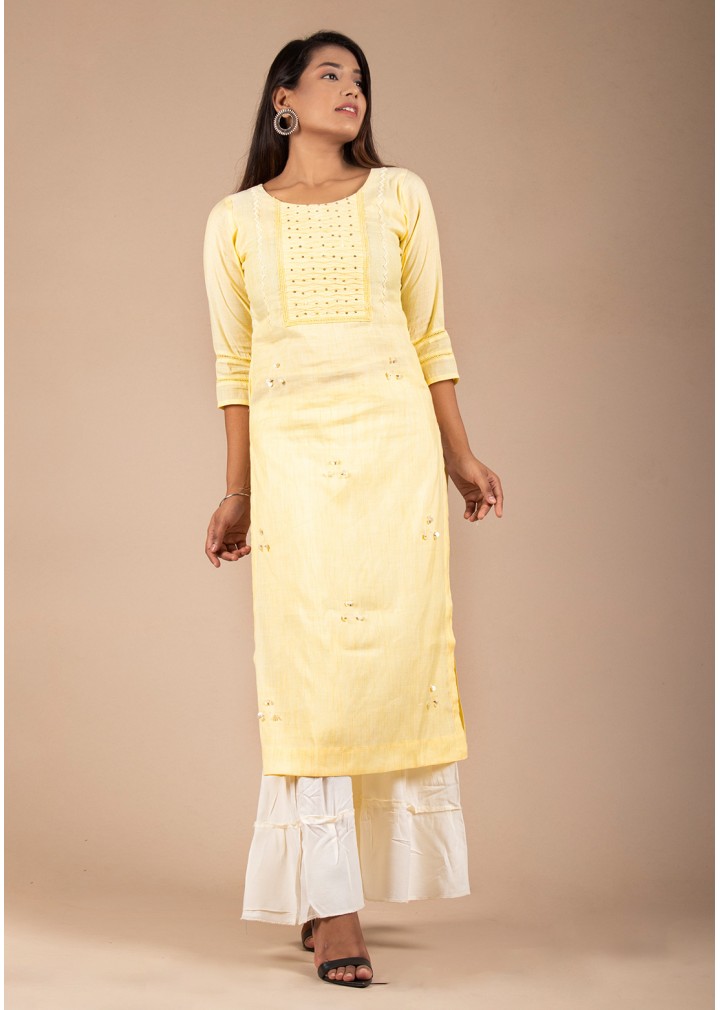  Green Kurti with Thread and Mirror Work