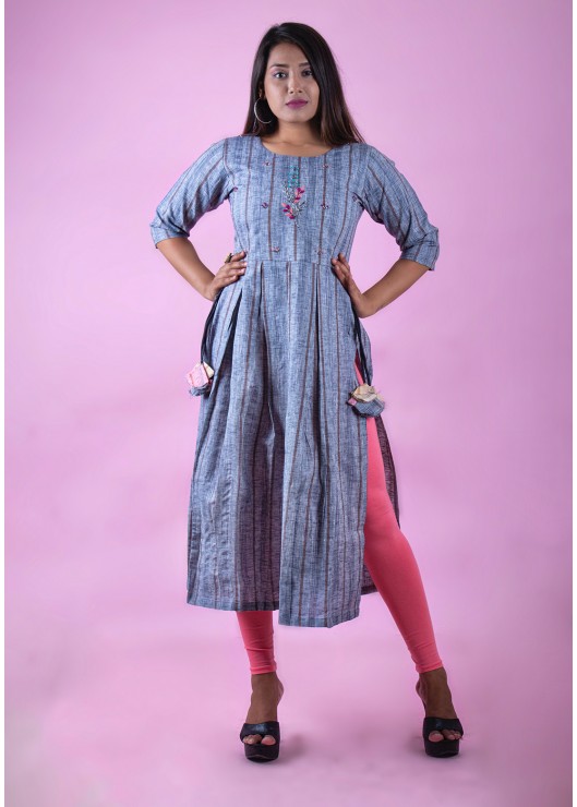  Grey Kurti with Thread and Metal Cutwork