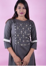 Dark Grey A line Handwork Kurti