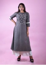 Dark Grey A line Handwork Kurti