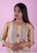  Yellow A line Kurti with Threadwork