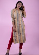  Yellow A line Kurti with Threadwork