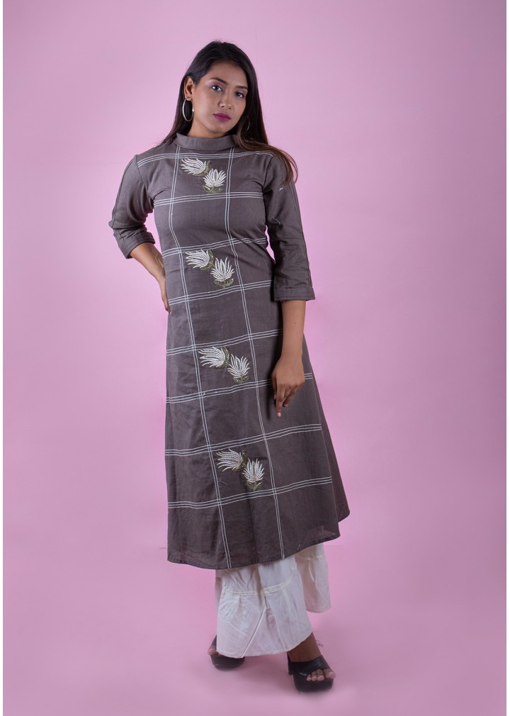 Grey A line Cotton Kurti