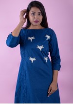 Blue A line Kurti with Handwork